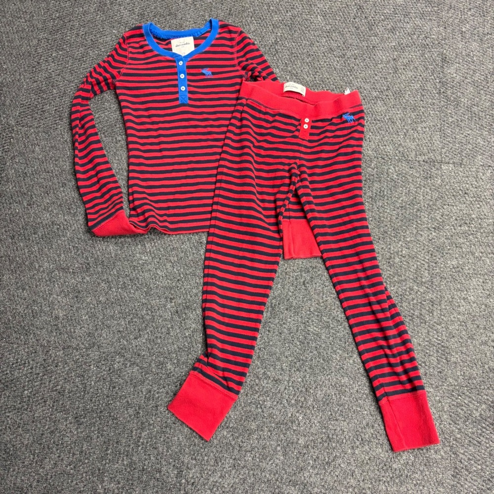 Abercrombie Kids Boys Pajama Set Red Navy Blue Striped Henley Leggings L 14